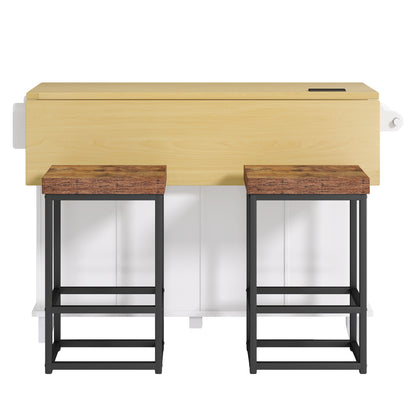 Farmhouse Kitchen Island Set - White with Drop Leaf & Storage