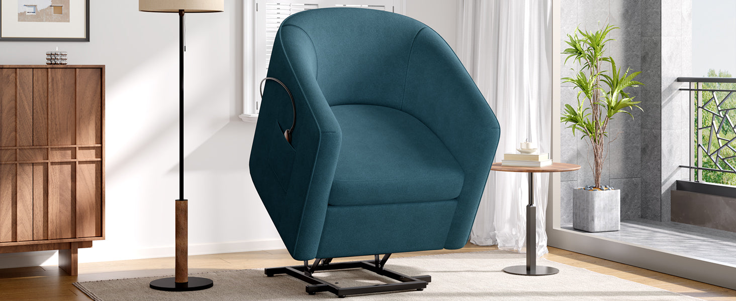 Blue Power Lift Recliner - Foam Filled Chenille for Living Room