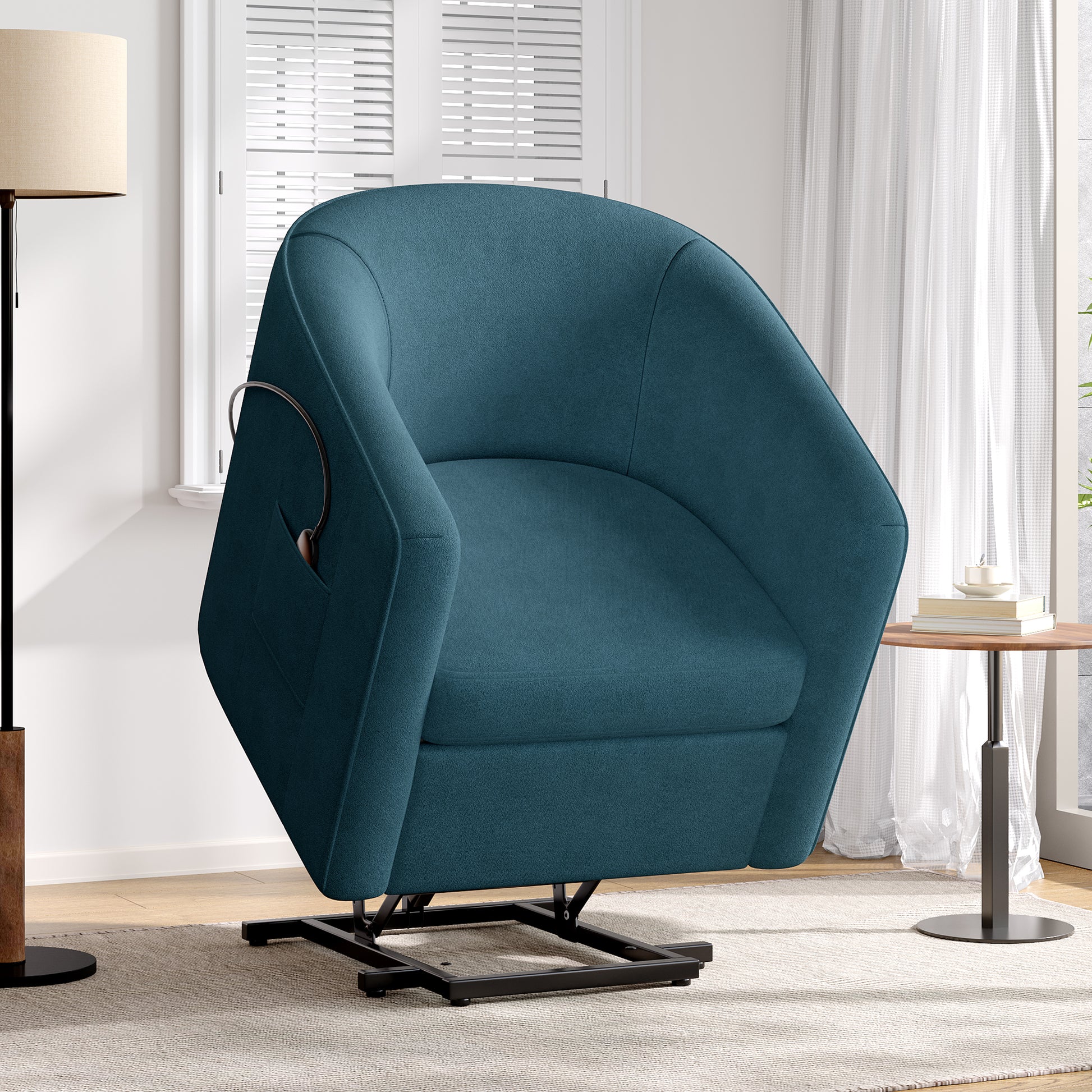 Power Lift Recliner Barrel Shape Recliner Chair Lift Assist Reclining Chair Electric Lift Chair with Footrest and Side Pocket for Seniors, Blue