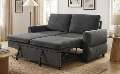 Convertible Loveseat Sofa Bed - 62.75" Grey Chenille Sleeper for Living Room
