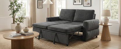 Convertible Loveseat Sofa Bed - 62.75" Grey Chenille Sleeper for Living Room