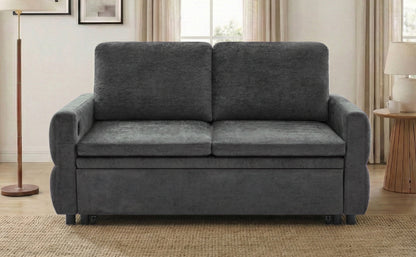 Convertible Loveseat Sofa Bed - 62.75" Grey Chenille Sleeper for Living Room