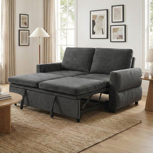 Convertible Sofa Bed 62.75" Sleeper Sofa Loveseat Sofa Couch with Adjustable Backrest and USB Ports for Living Room, Grey