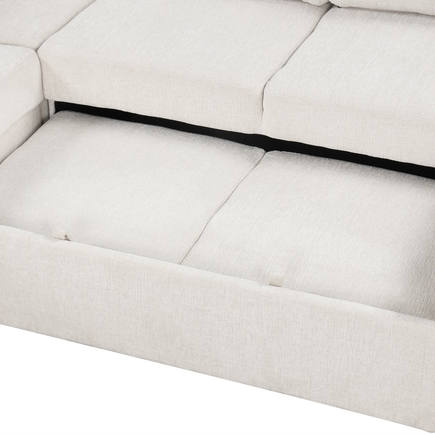 108" U-Shaped Sectional Sofa Bed - Beige with Storage for Living Room
