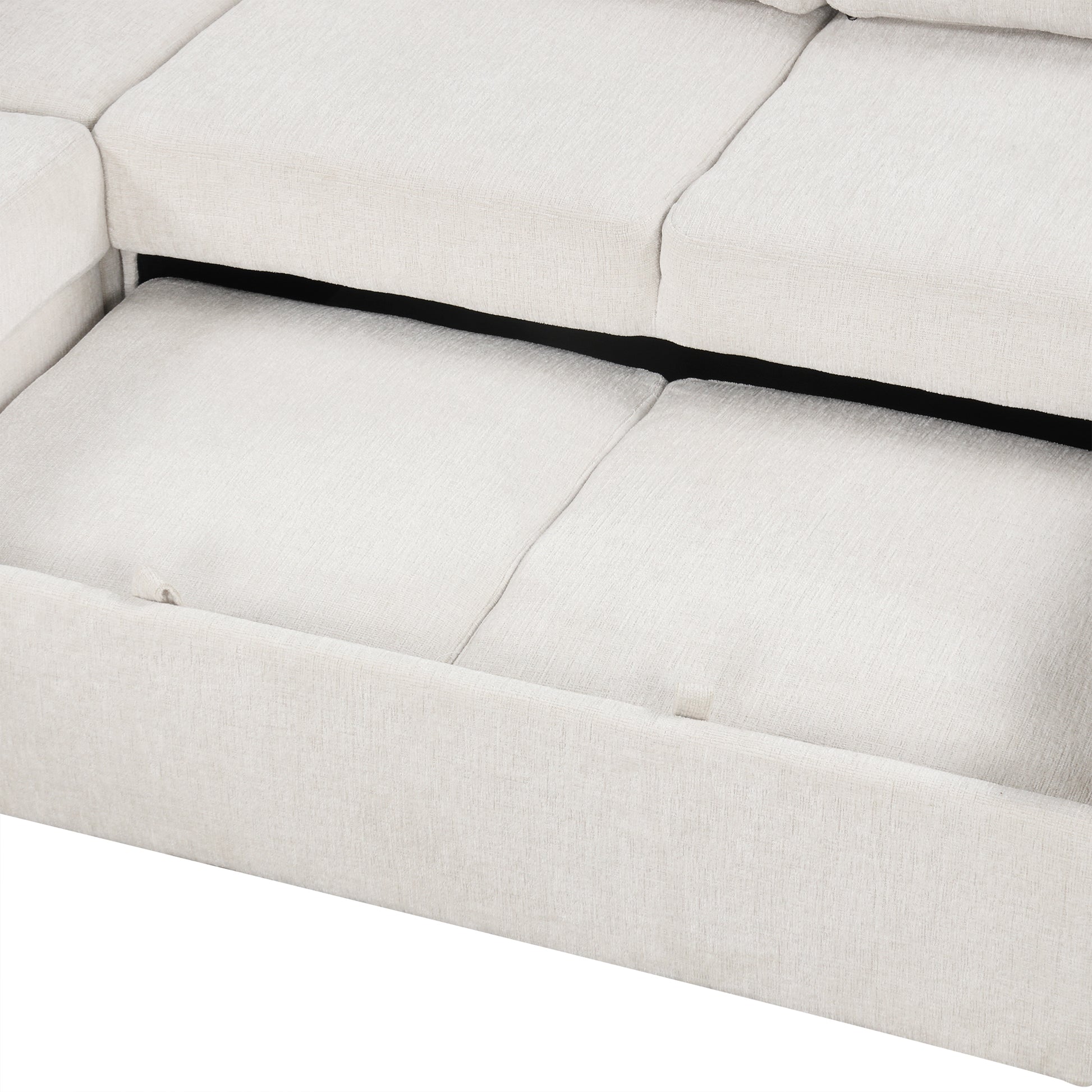 108" U-Shaped Sectional Sofa Bed - Beige with Storage for Living Room