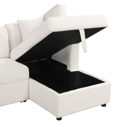 108" U-Shaped Sectional Sofa Bed - Beige with Storage for Living Room