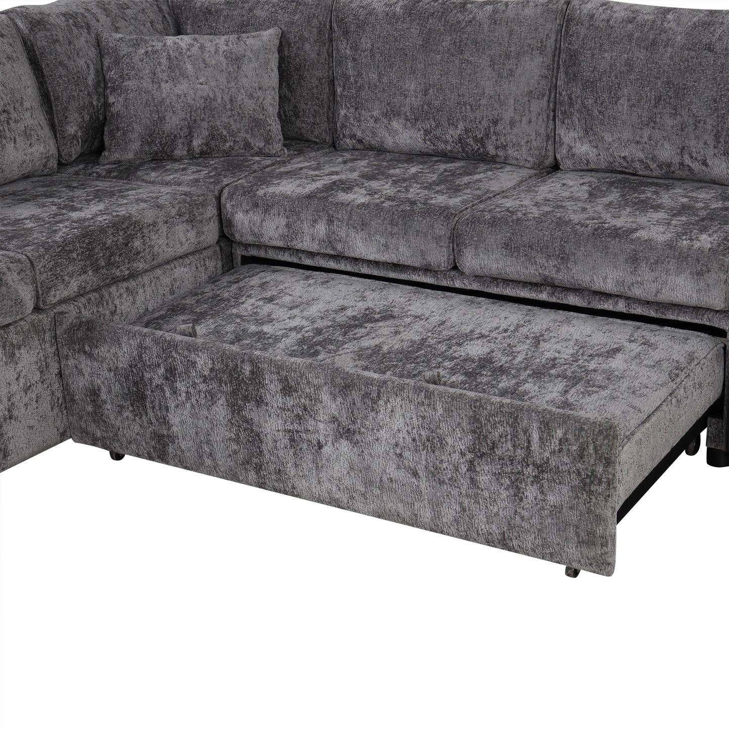 112" Grey Chenille Sectional Sofa Bed with Storage Ottoman