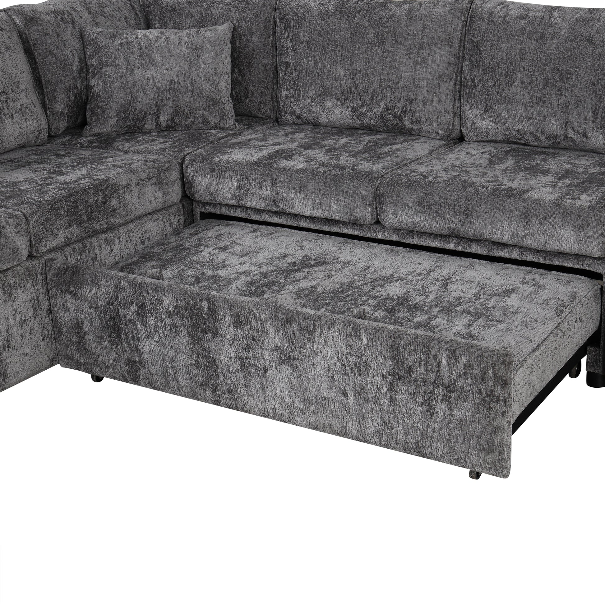 112" Grey Chenille Sectional Sofa Bed with Storage Ottoman