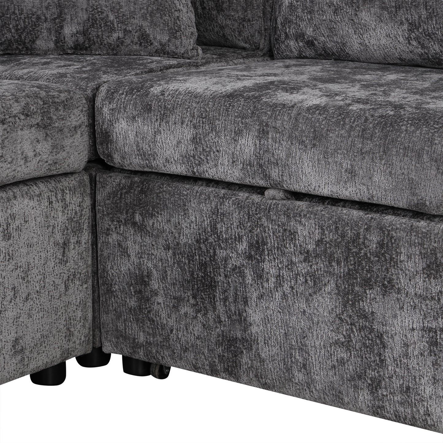 112" Grey Chenille Sectional Sofa Bed with Storage Ottoman