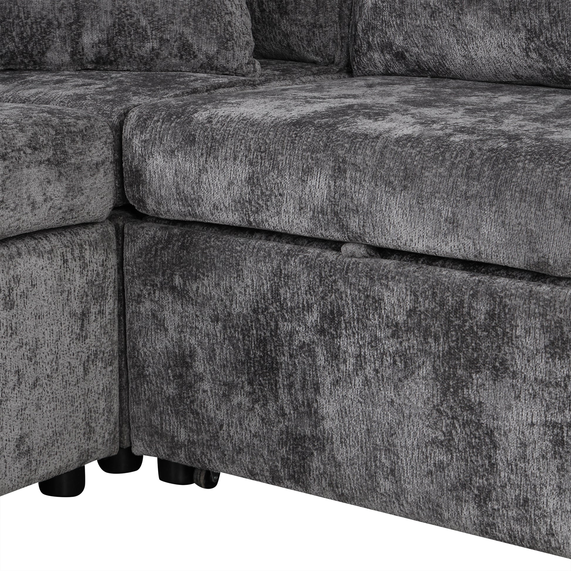 112" Grey Chenille Sectional Sofa Bed with Storage Ottoman