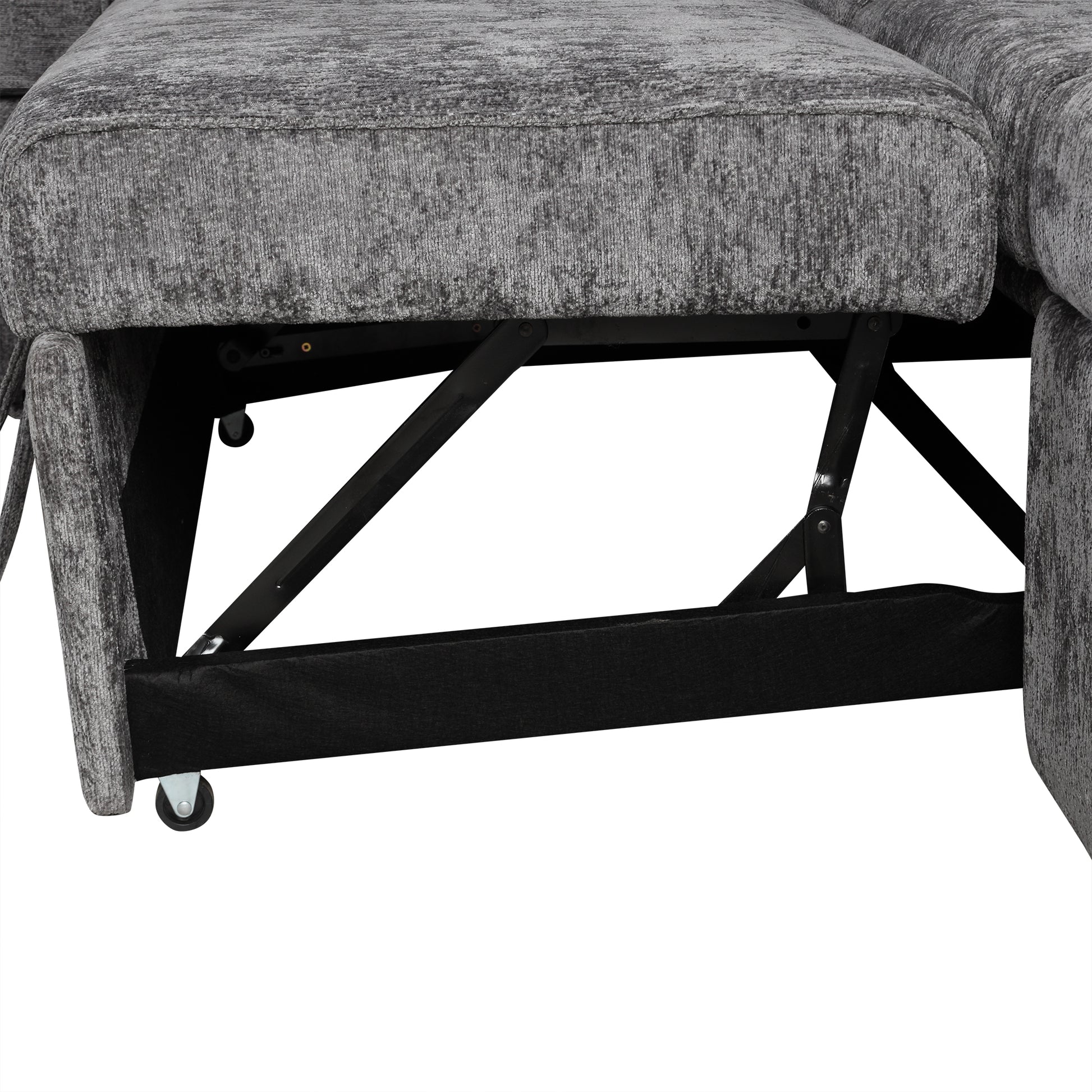 112" Grey Chenille Sectional Sofa Bed with Storage Ottoman