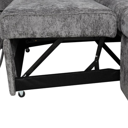 112" Grey Chenille Sectional Sofa Bed with Storage Ottoman