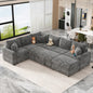 112.2" Sectional Sofa Pull-out Sofa Bed Sleeper with a Storage Ottoman,Three Pillows and Charging Devices for Living Room, Grey
