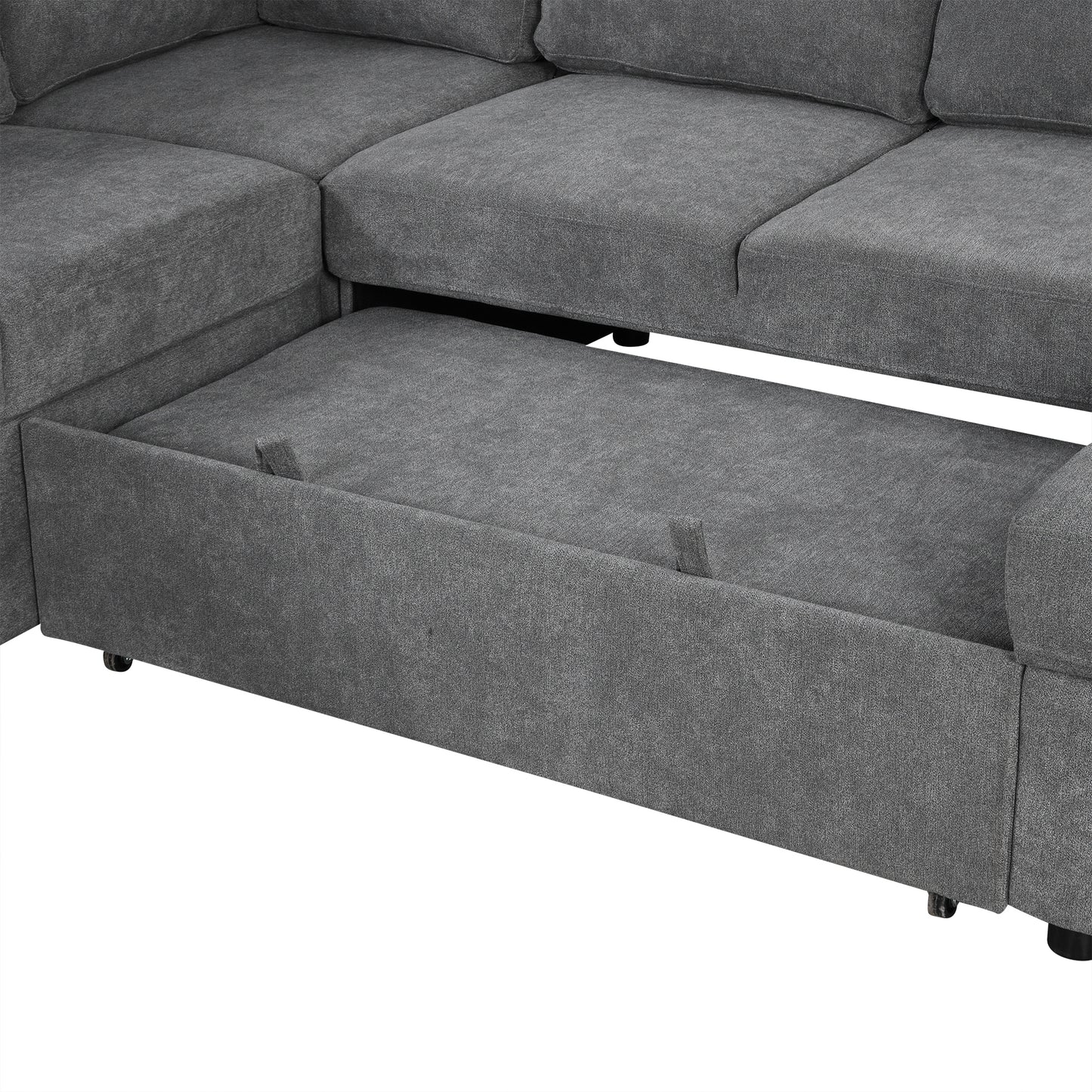 U-Shaped Sectional Sofa Bed - Grey with Storage & USB Ports