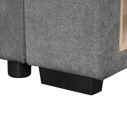 U-Shaped Sectional Sofa Bed - Grey with Storage & USB Ports