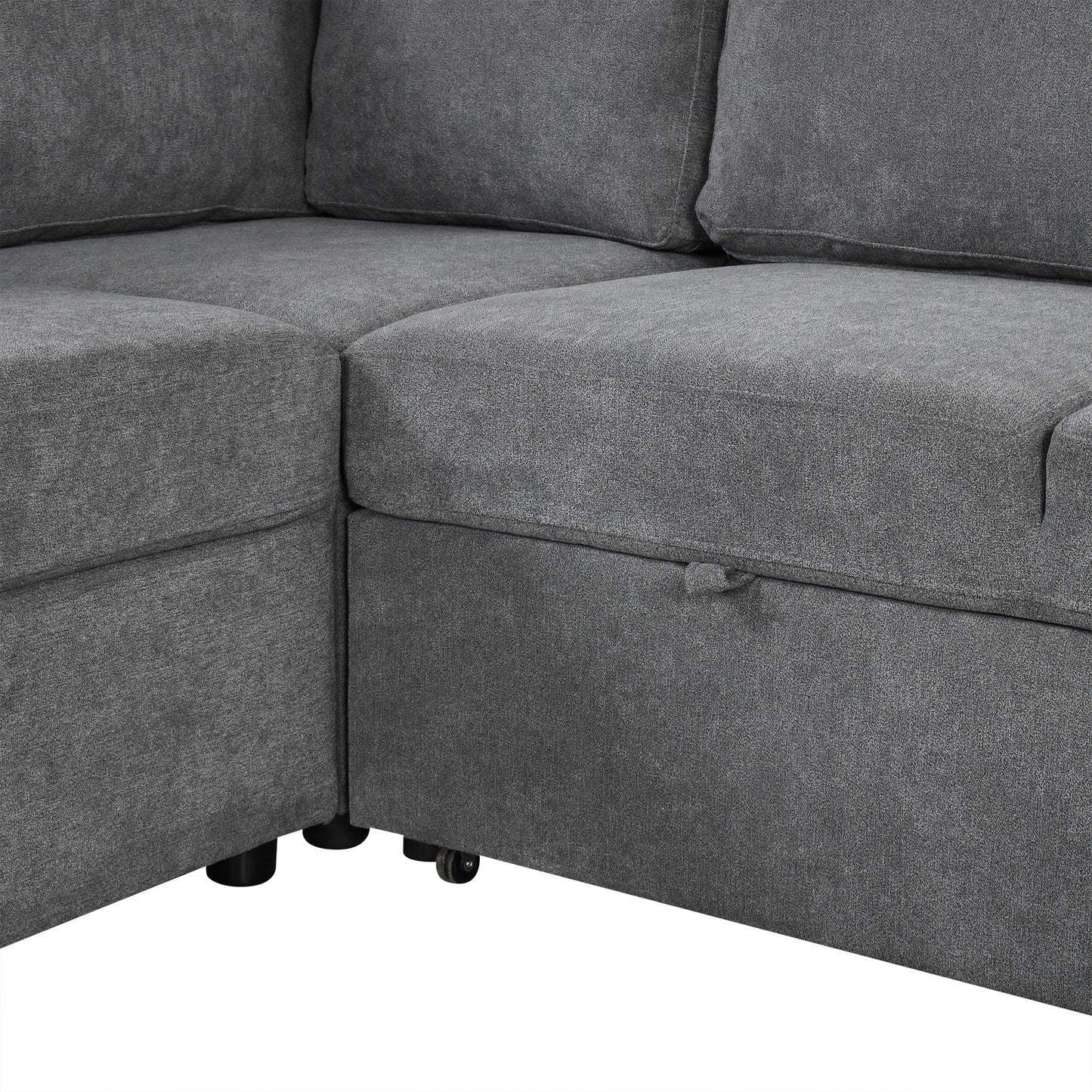 U-Shaped Sectional Sofa Bed - Grey with Storage & USB Ports