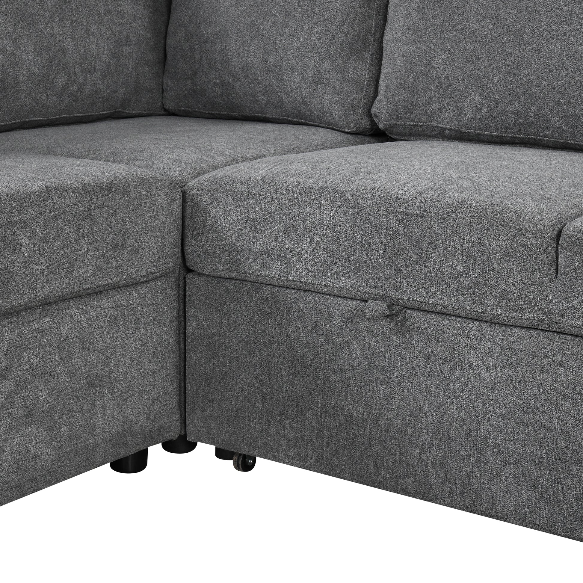 U-Shaped Sectional Sofa Bed - Grey with Storage & USB Ports