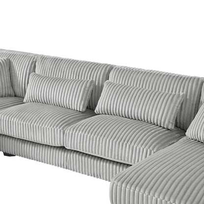129" Grey Corduroy U-Shaped Sectional Sofa - Primary Living Space