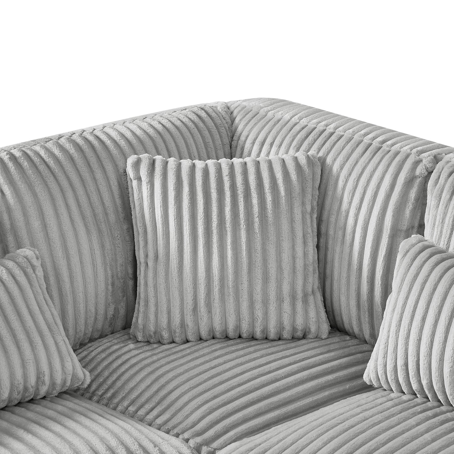 129" Grey Corduroy U-Shaped Sectional Sofa - Primary Living Space