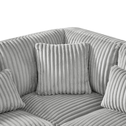 129" Grey Corduroy U-Shaped Sectional Sofa - Primary Living Space