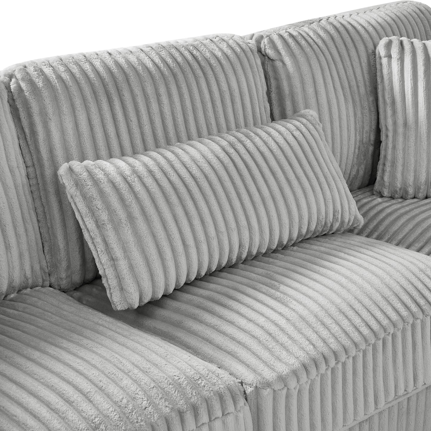 129" Grey Corduroy U-Shaped Sectional Sofa - Primary Living Space