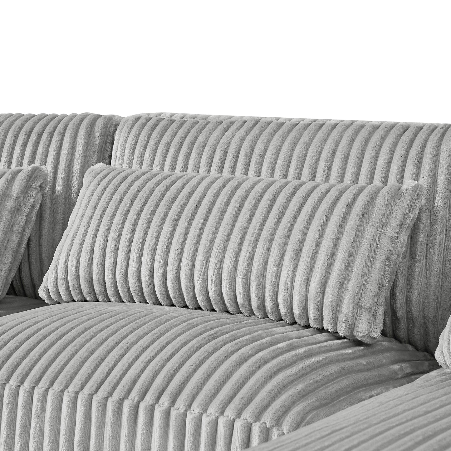 129" Grey Corduroy U-Shaped Sectional Sofa - Primary Living Space