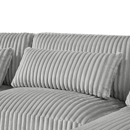 129" Grey Corduroy U-Shaped Sectional Sofa - Primary Living Space