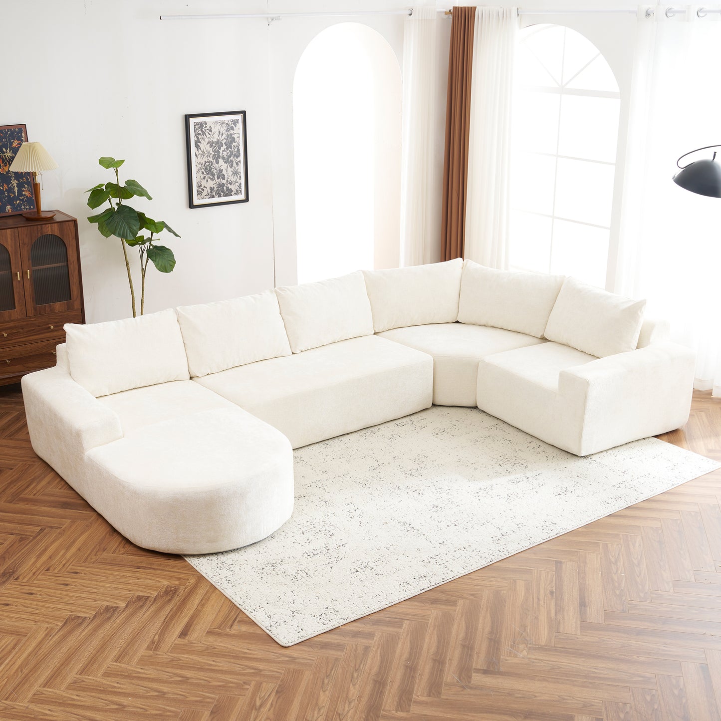 139" Oversized Modular Sofa Cloud Sectional Sofa Set Upholstered Couches U-shaped Sofa with Deep Seat for Living Room, Beige