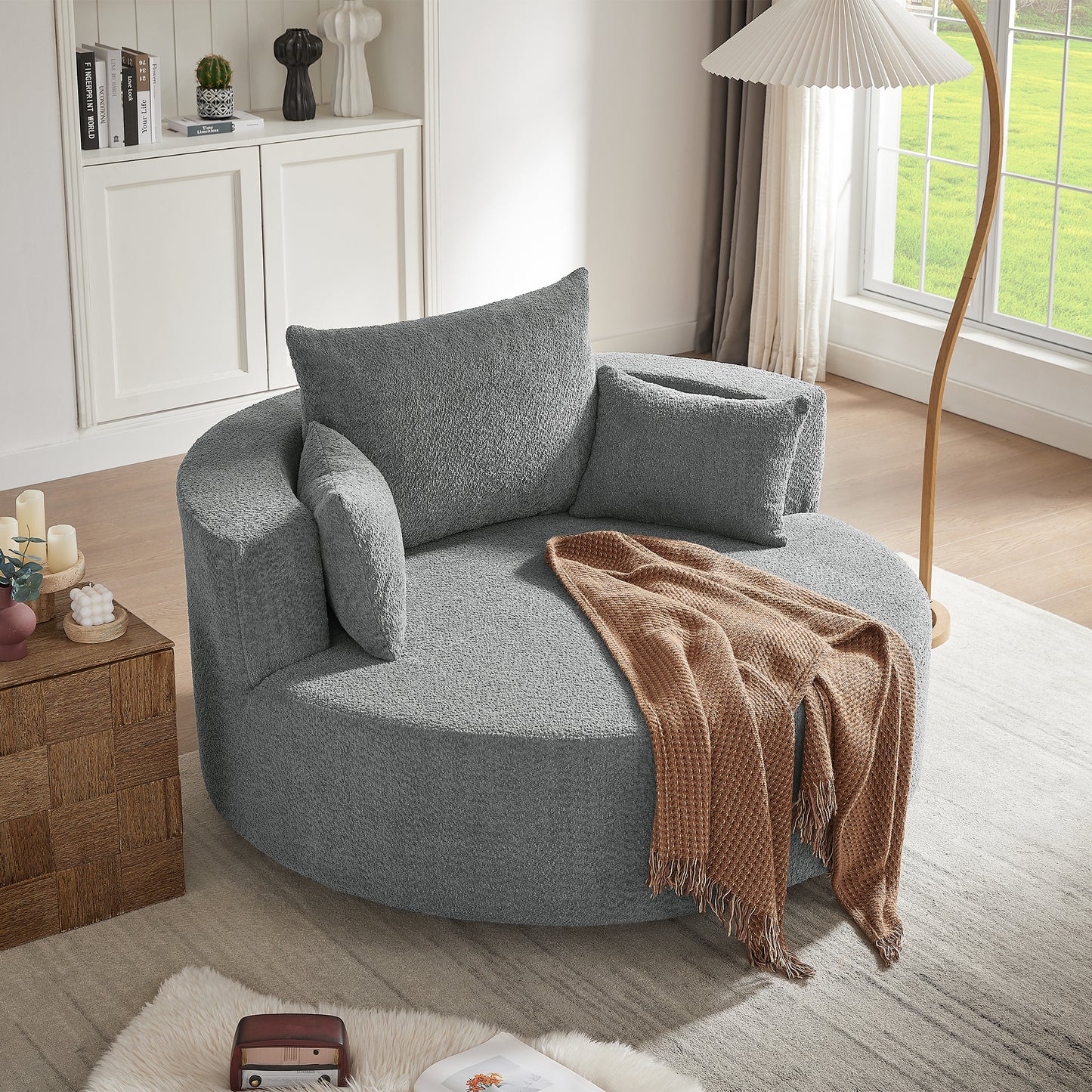 360° Swivel Chair Accent Barrel Chair Swivel Round Sofa Chair with 3 Removable Pillows for Living Room, Bedroom, Office and Hotel, Grey