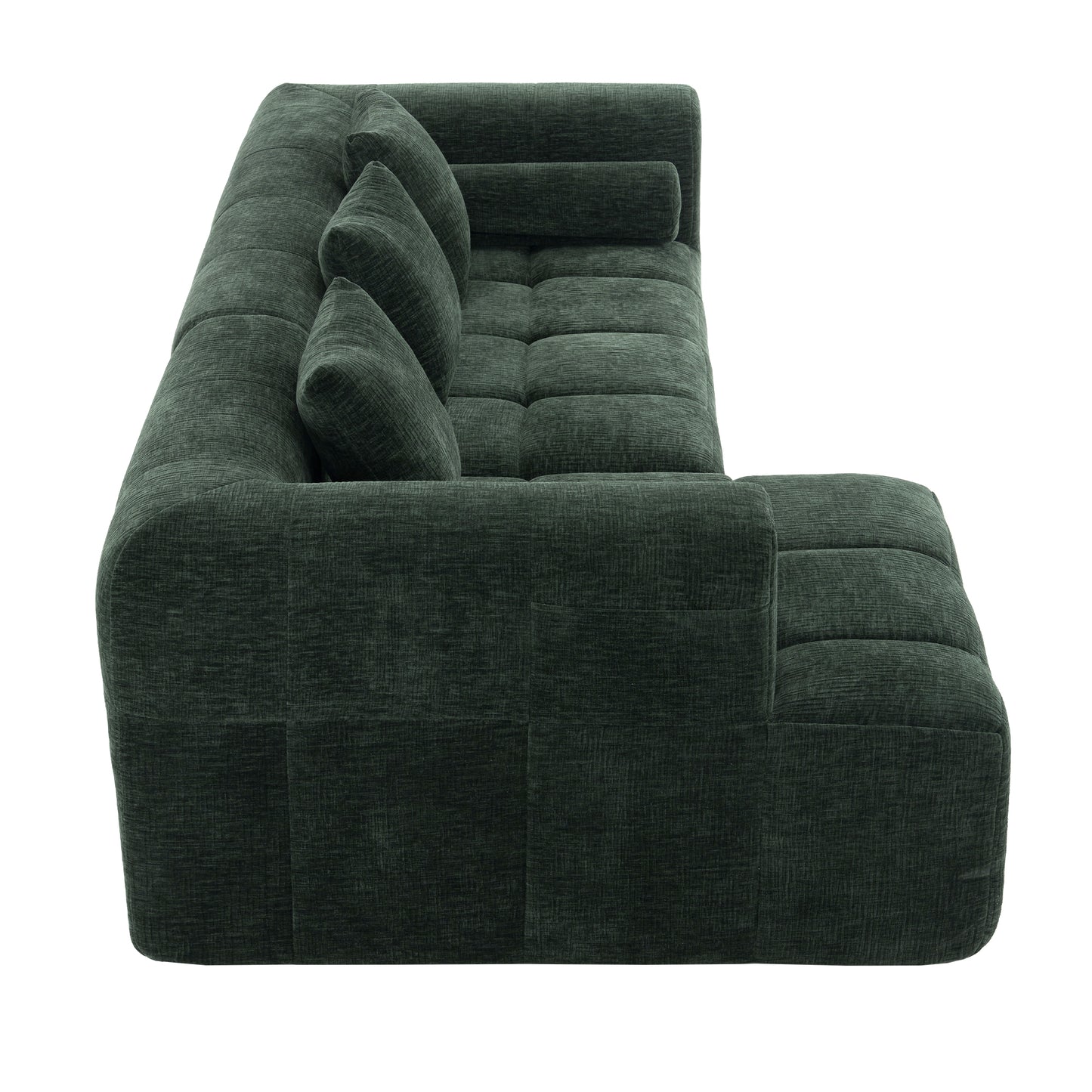101" Green Chenille Modular Sectional Sofa - Rolled Arms for Living Room