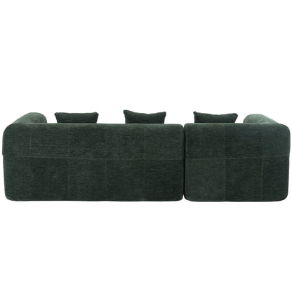 101" Green Chenille Modular Sectional Sofa - Rolled Arms for Living Room