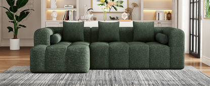 101" Green Chenille Modular Sectional Sofa - Rolled Arms for Living Room