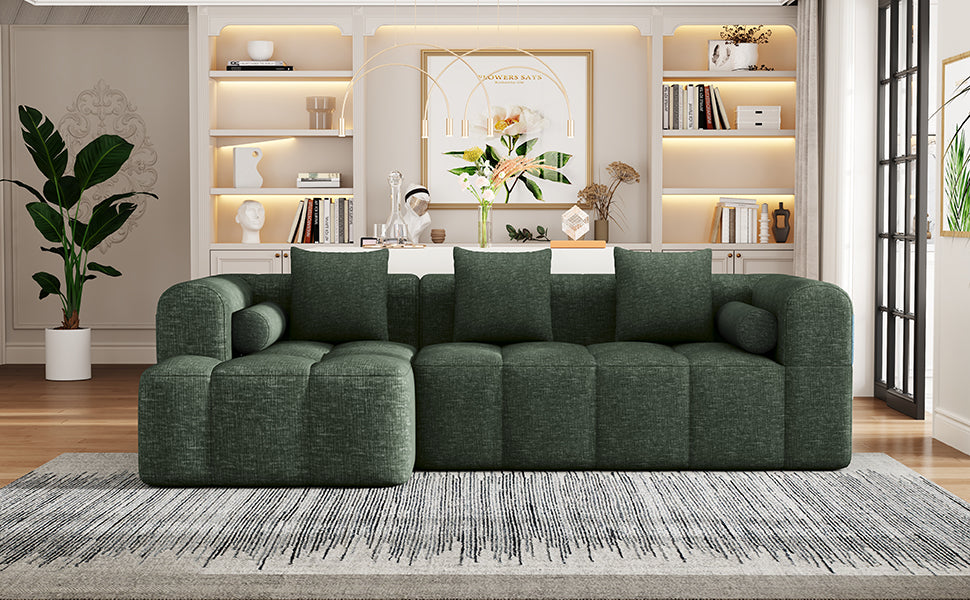 101" Green Chenille Modular Sectional Sofa - Rolled Arms for Living Room