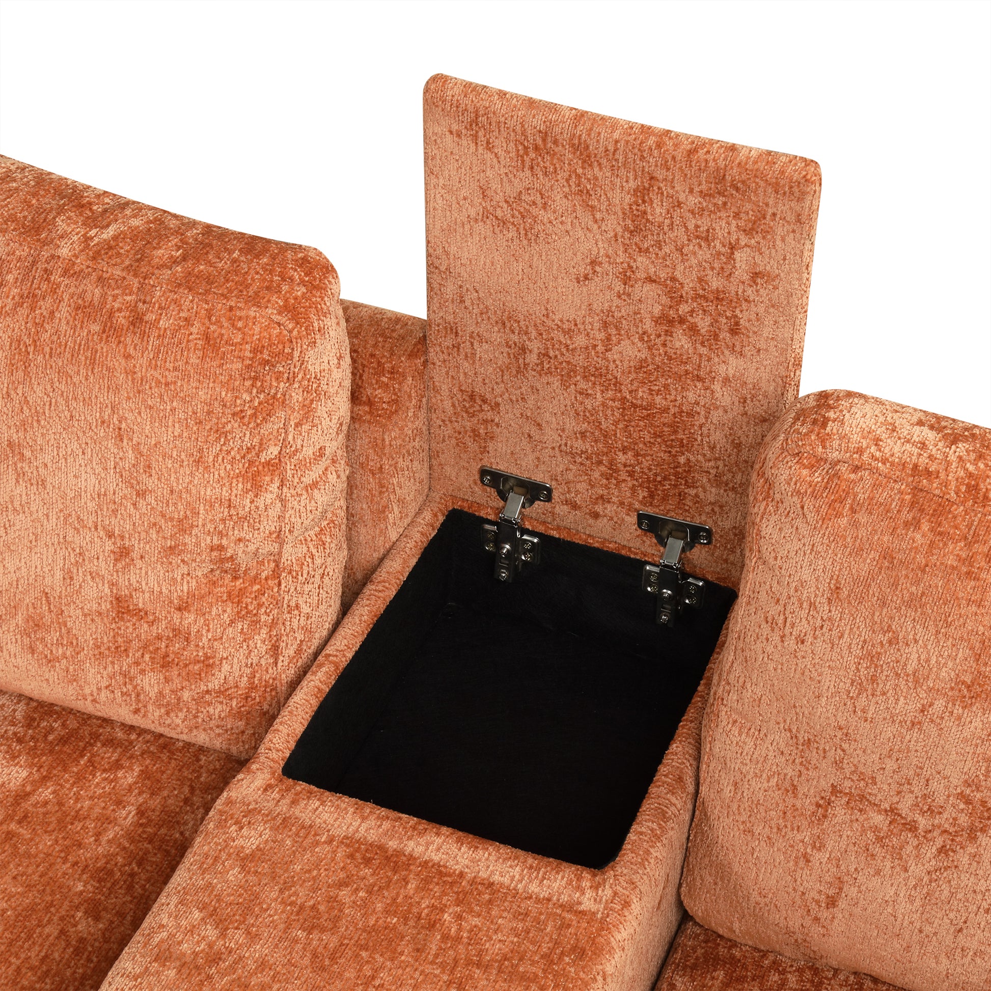 L-Shaped Chenille Sectional Sofa Bed - Orange, 120.5"