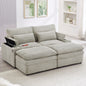 Loveseat Sofa 70.9" Free-combined Sectional Convertible Sofa Bed with Storage Space, Two Movable Ottomans, Four USB Ports and Two Cup Holders for Living Room, Grey