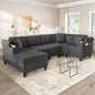 Modern U-shaped Sectional Sofa 115.7" Corner Sectional Living Room Couch Oversized Sectional with with Built-in Cup Holders, Storage Space and USB Ports for Living Room, Grey