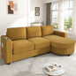 Modern Sectional Sofa 84.6" L-shaped Sofa Couch with a Curved Chaise Lounge, USB Ports and Side Storage Pockets for Living Room, Yellow