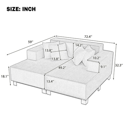 Orange Corduroy Sofa Couch - 2 Seat Sectional