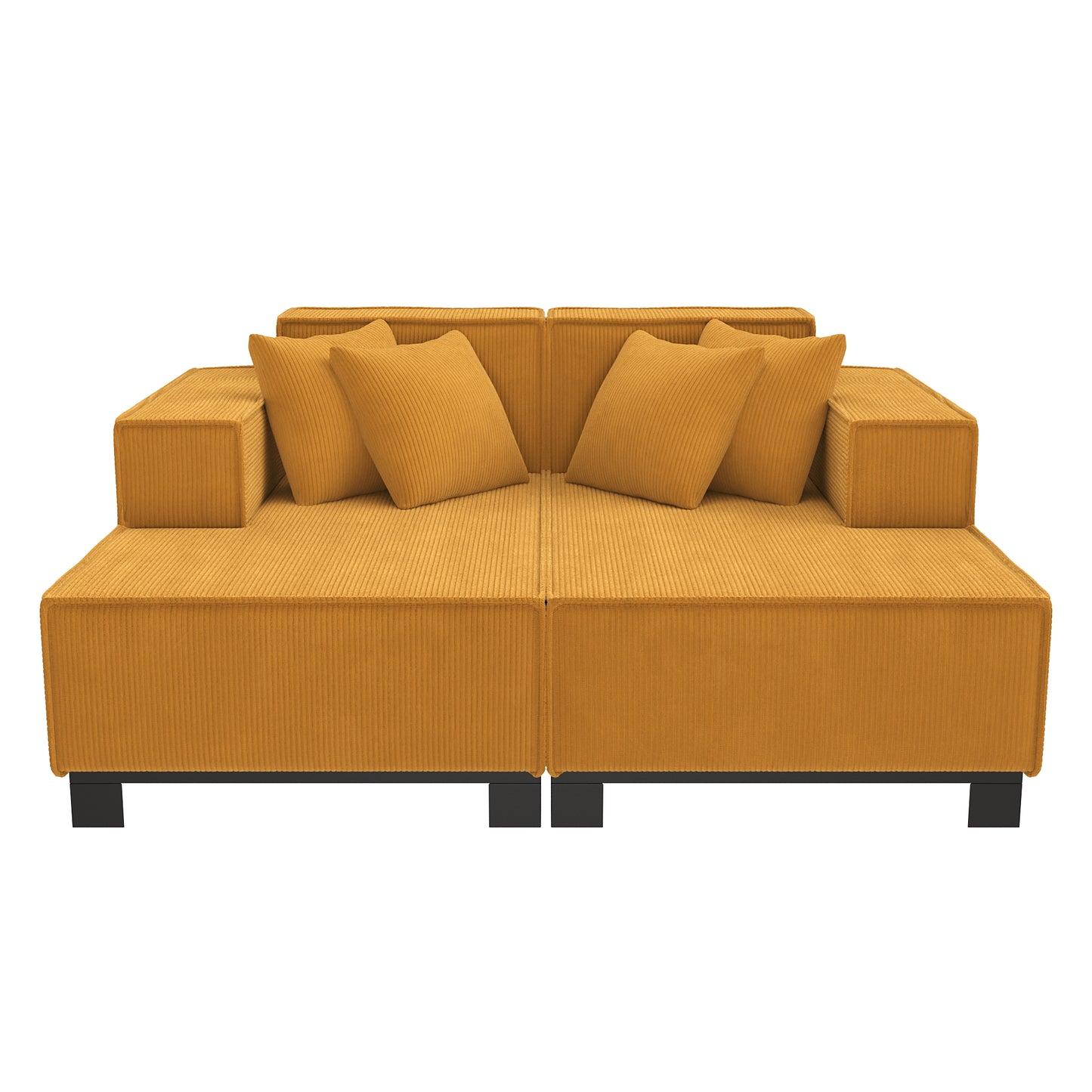 Orange Corduroy Sofa Couch - 2 Seat Sectional