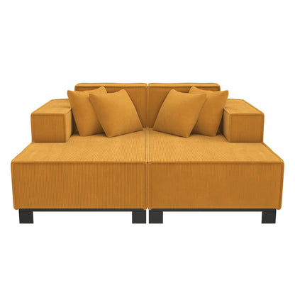 Orange Corduroy Sofa Couch - 2 Seat Sectional