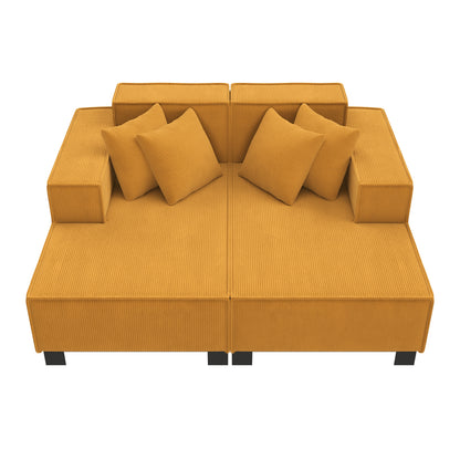 Orange Corduroy Sofa Couch - 2 Seat Sectional