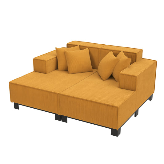 Modern Sofa Couch  Sofa Bed Upholstered Sofa  Chaise Lounge with 4 Pillows for Living Room, Orange