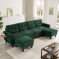 Modern Sectional Sofa 115" U-shaped Sofa Upholstered Sofa Couch with Two Movable Ottomans, USB Ports and Side Tables for Living Room, Green