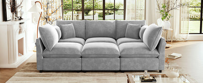 Grey Chenille Modular Sectional Sofa - 5 Seat with Storage Ottoman