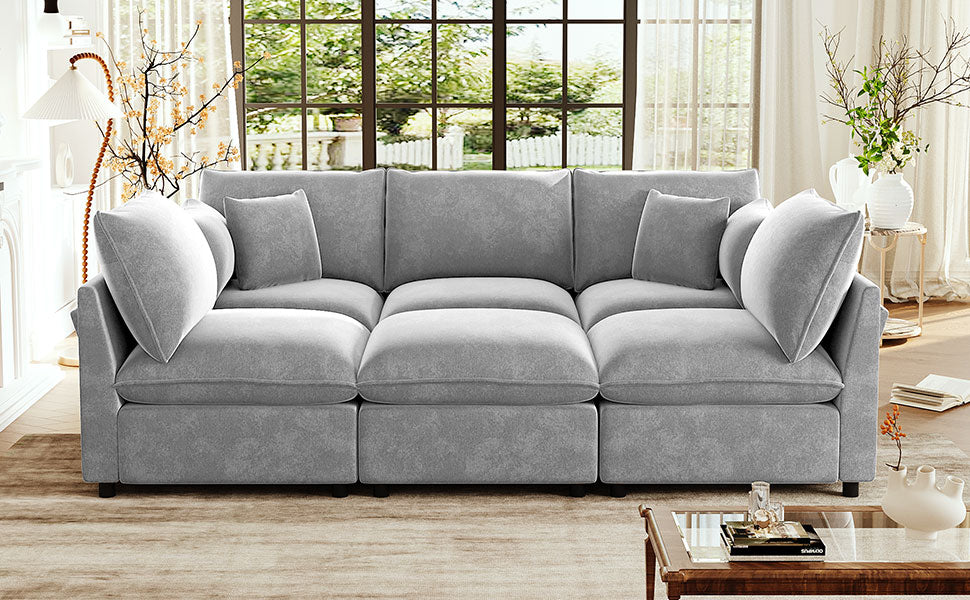 Grey Chenille Modular Sectional Sofa - 5 Seat with Storage Ottoman