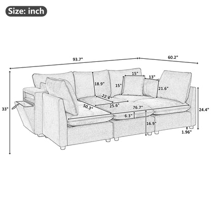 Grey Chenille Modular Sectional Sofa - 5 Seat with Storage Ottoman