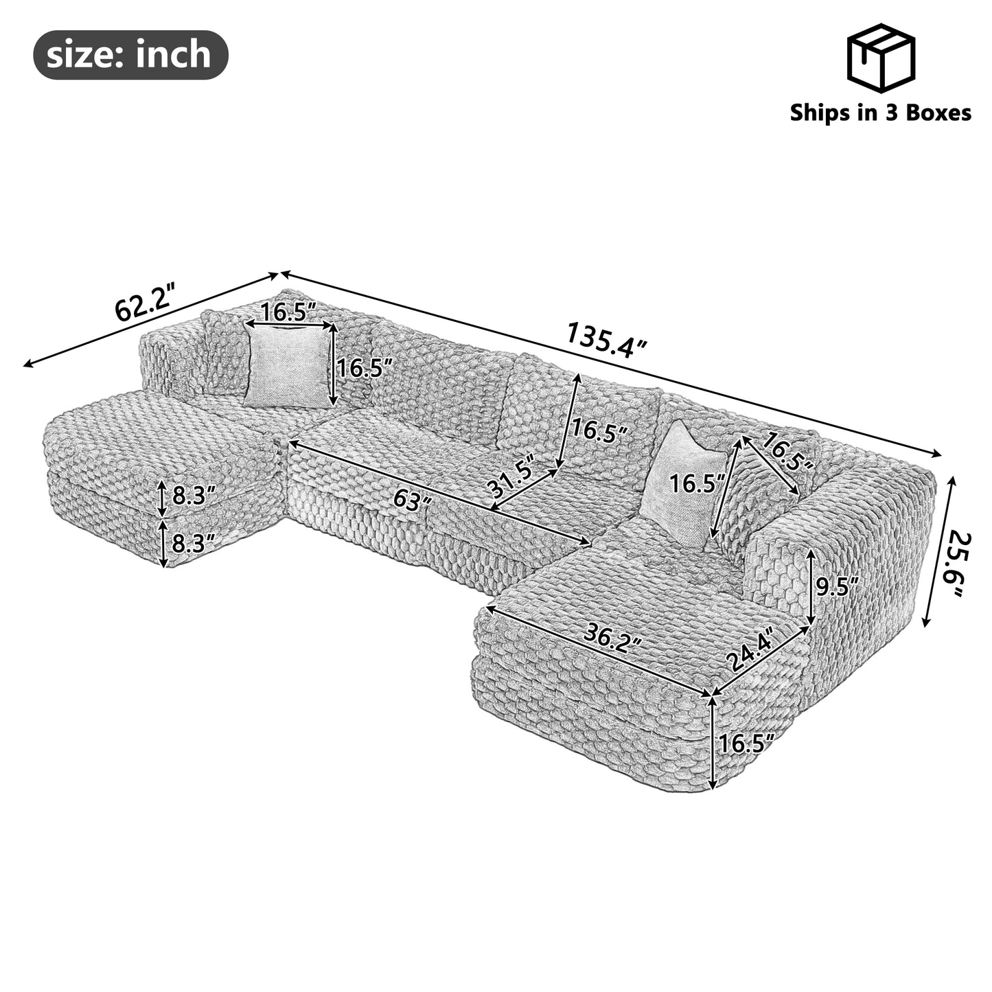6 Seat Coffee Sectional Sofa - American Design