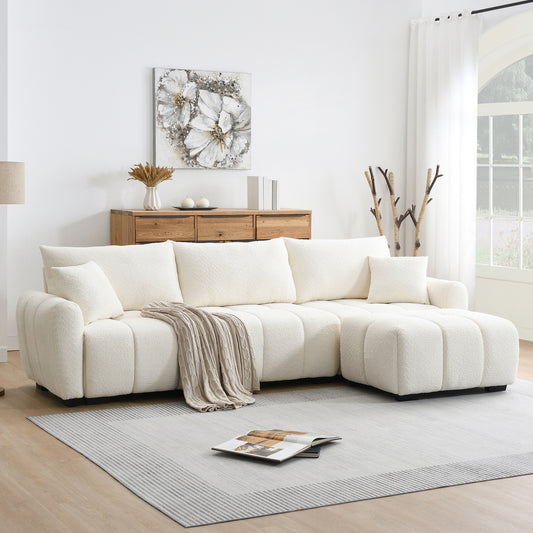 [VIDEO] 110" Modular Sectional Sofa, L Shape with Extra-large Seat, Pull-line Design, Movable Ottoman, High Density Foam, Free Combination, Sturdy Metal&Wood Frame, Boucle Fabric, 3 Colors