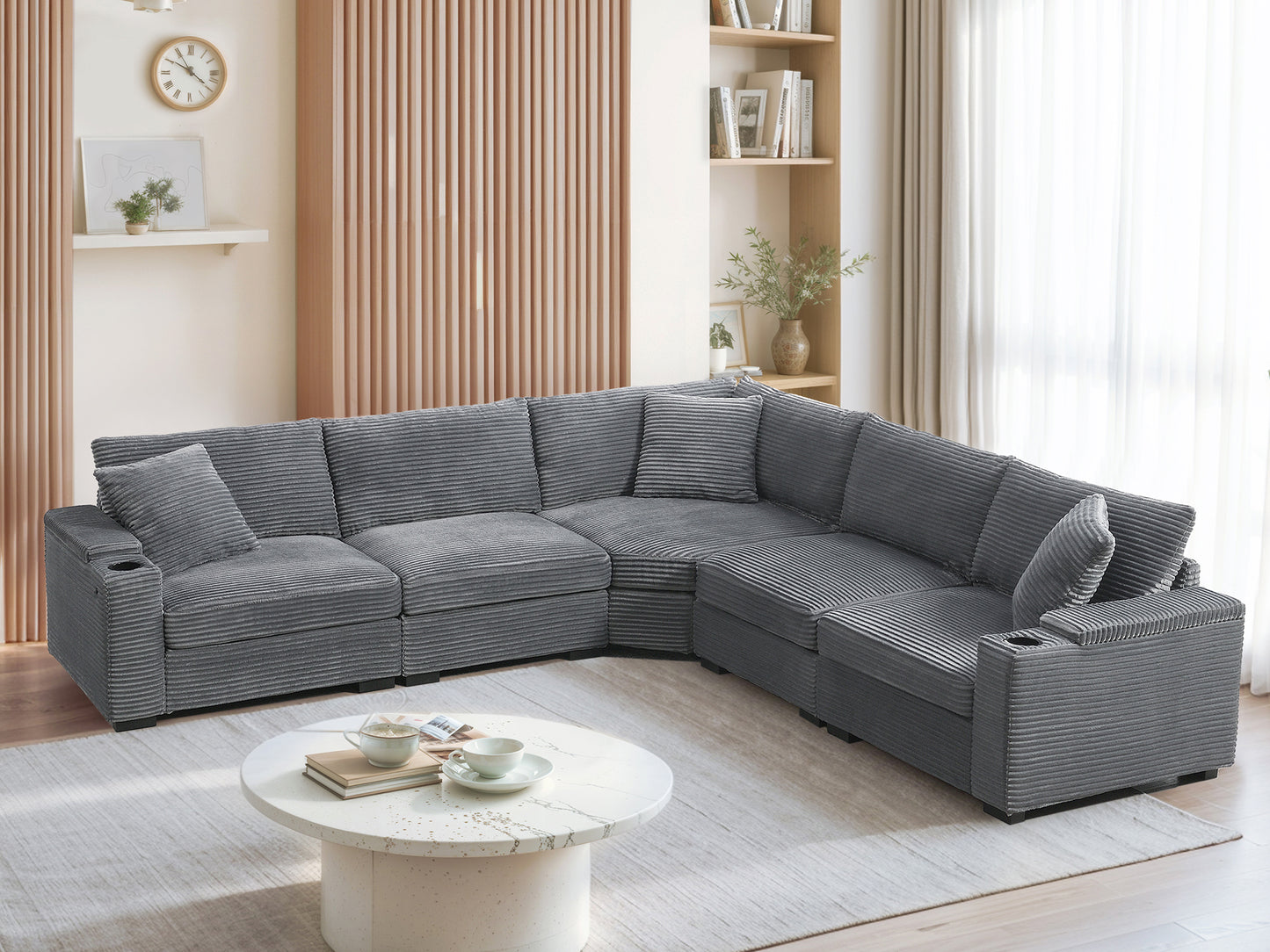 104" L-Shaped Corduroy Sectional Sofa - Storage & USB