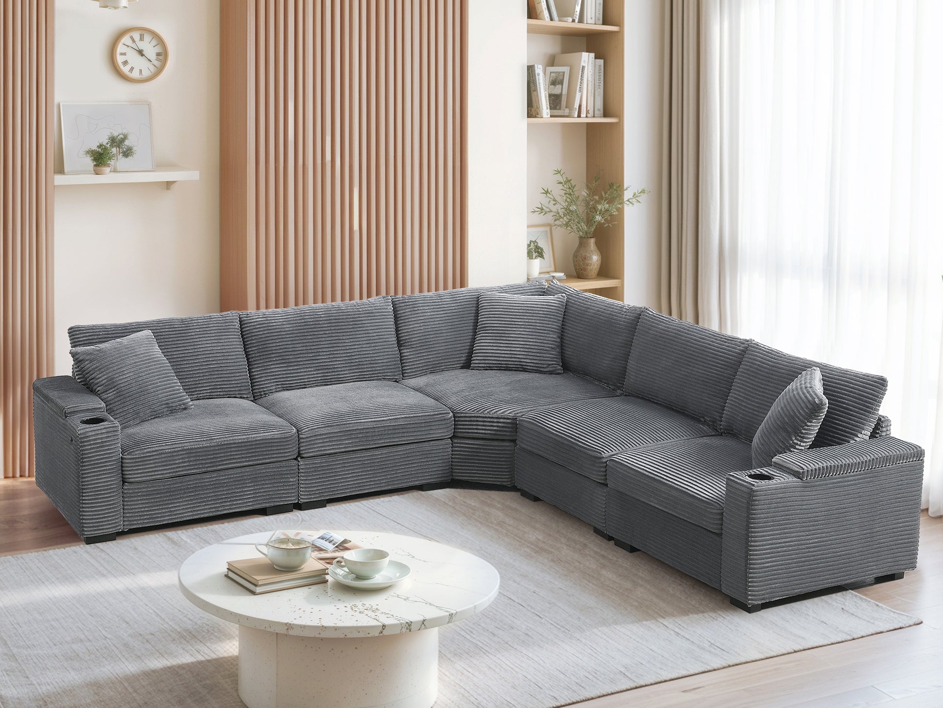 104" L-Shaped Corduroy Sectional Sofa - Storage & USB